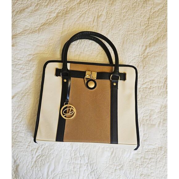 Dehite White Bible Storage Organizer Tote Bag Colorblock Pattern & Gold Charm - Picture 1 of 12